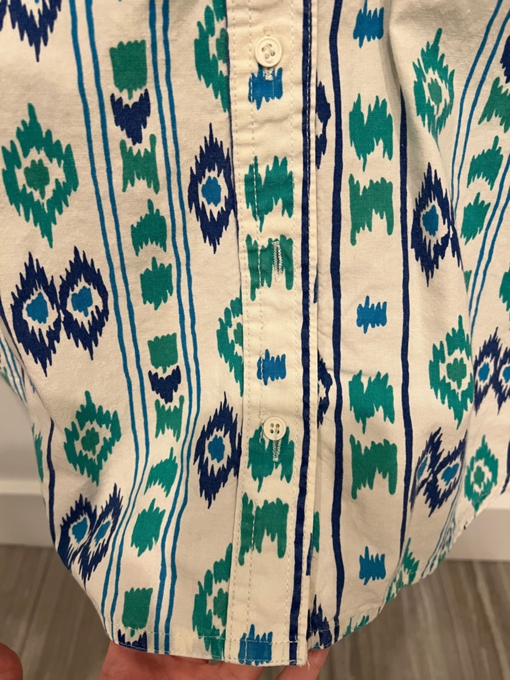 Vintage Southwestern Button-Up Shirt in Teal & Navy Ikat Print Small - Picture 4 of 6